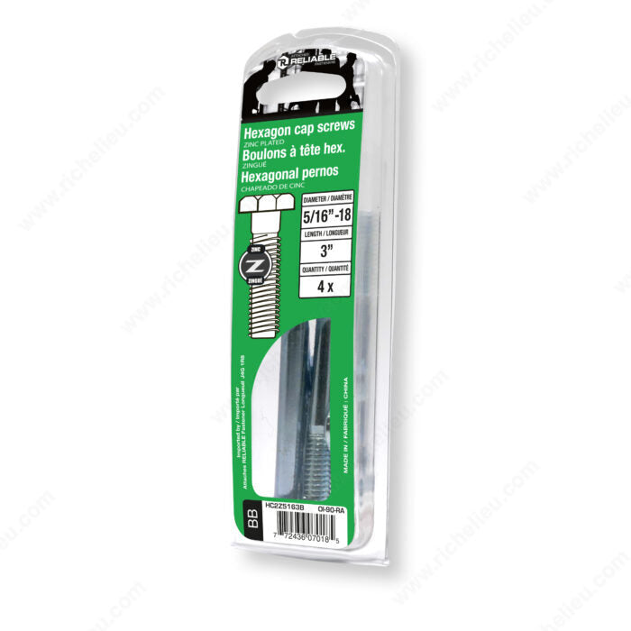 HEXAGON CAP SCREWS 5/16'' BY 3'' 4PK