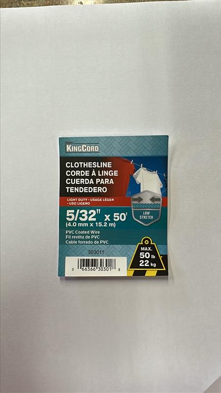 CLOTHESLINE PVC COATED 5/32"X50'(4.0mmX15.2m)