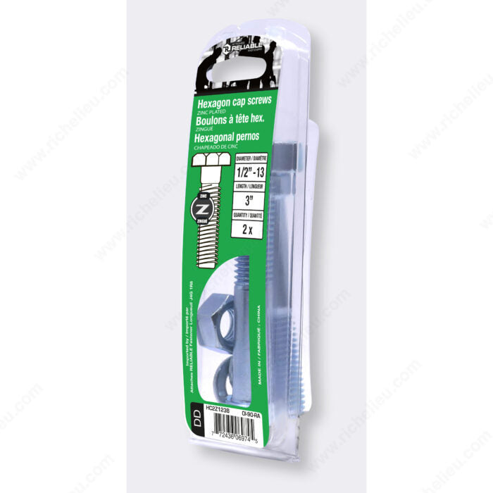 HEXAGON CAP SCREWS 1/2'' BY 3'' 2PK