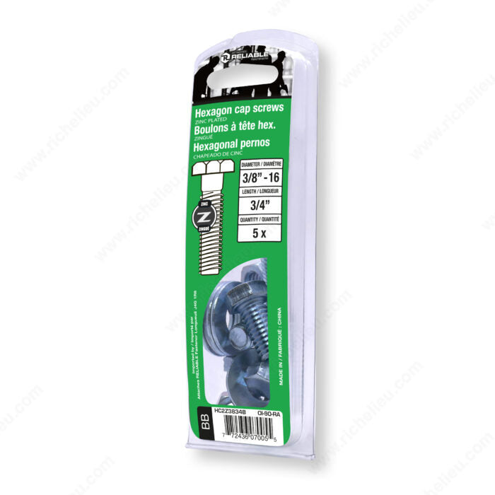 HEXAGON CAP SCREWS 3/8'' BY 3/4'' 5PK