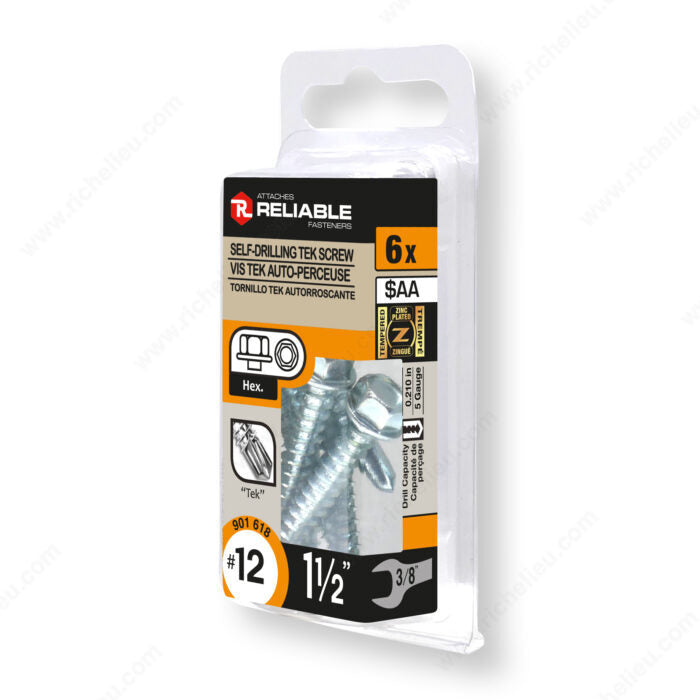 SELF DRILLING TEK SCREW #12 1 1/2" 6PK