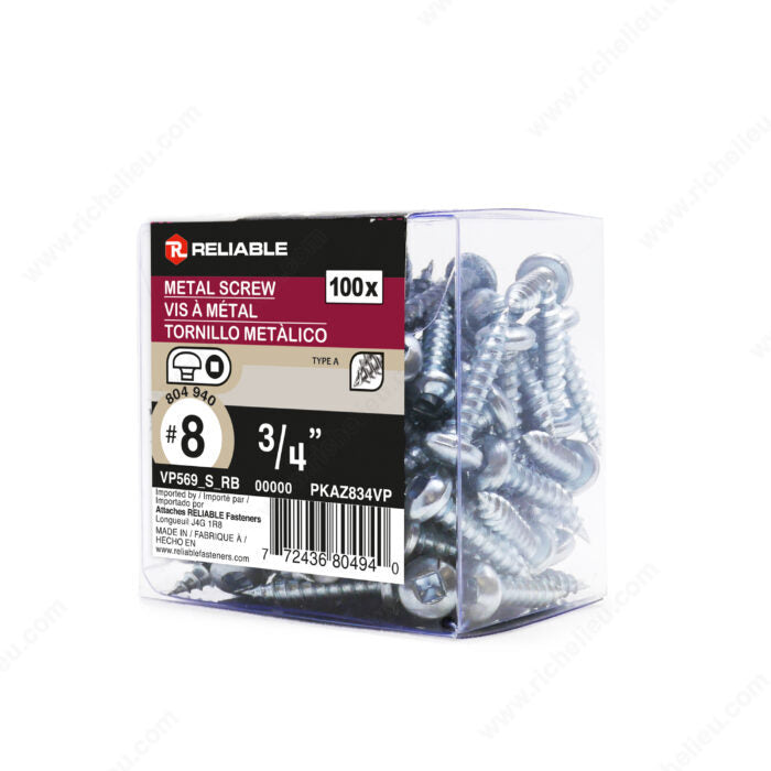 METAL SCREWS #8 3/4'' 100PK