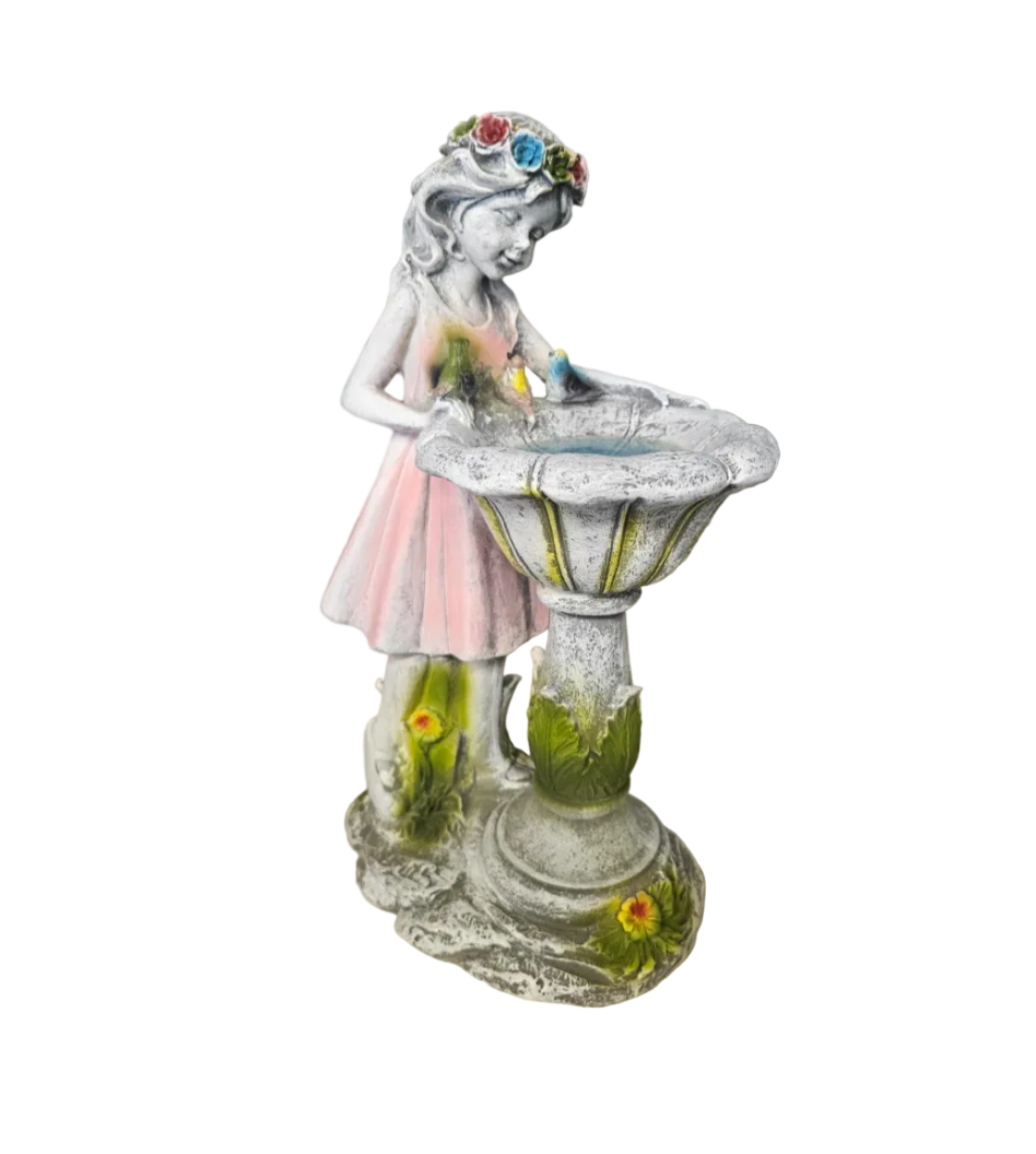 Girl with Bird Bath Garden Statue – 10"