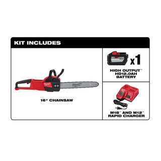 Milwaukee 2727-21HD Chainsaw Kit, Battery Included, 12 Ah, 18 V, Lithium-Ion, 6 in Cutting Capacity, 16 in L Bar