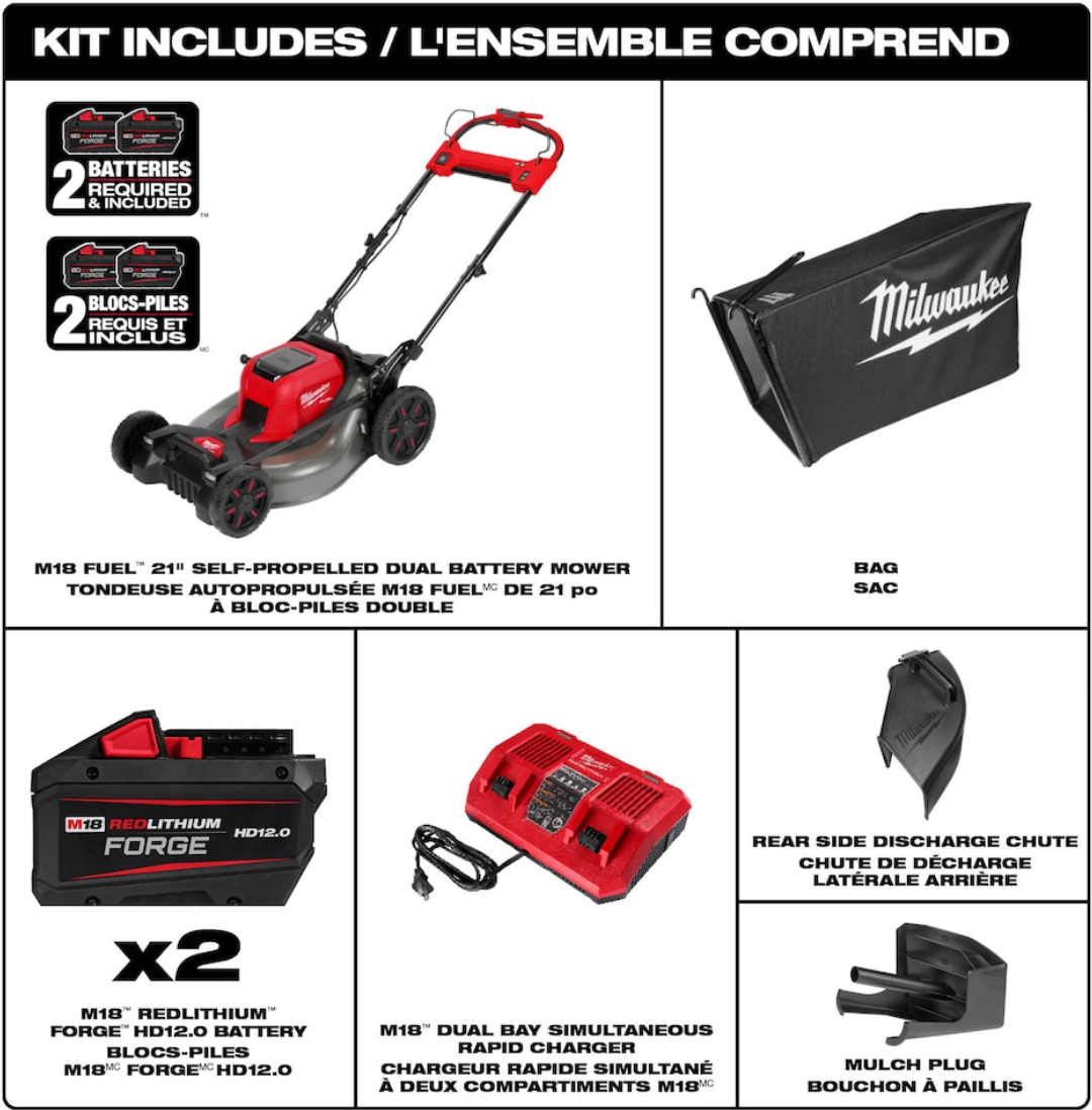 Milwaukee 2823-22HD Mower Kit, Battery Included, 12 Ah, Lithium-Ion, 21 in W Cutting, 1/2 in H Cutting Increments
