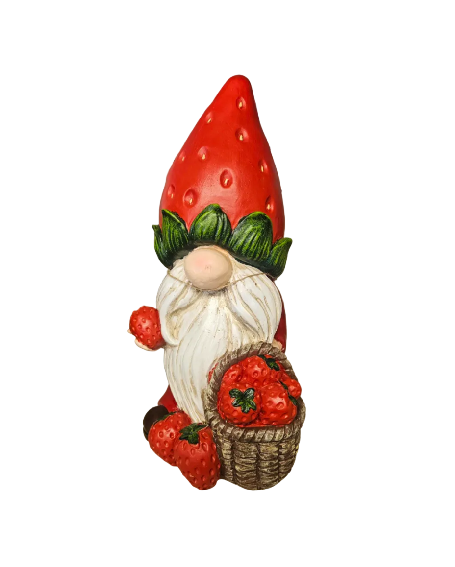 Strawberry Garden Gnome with Basket – 12.5"