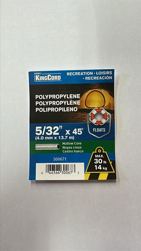 HOLLOW ROPE POLY 5/32"X45'(4.0mmX13.7m)