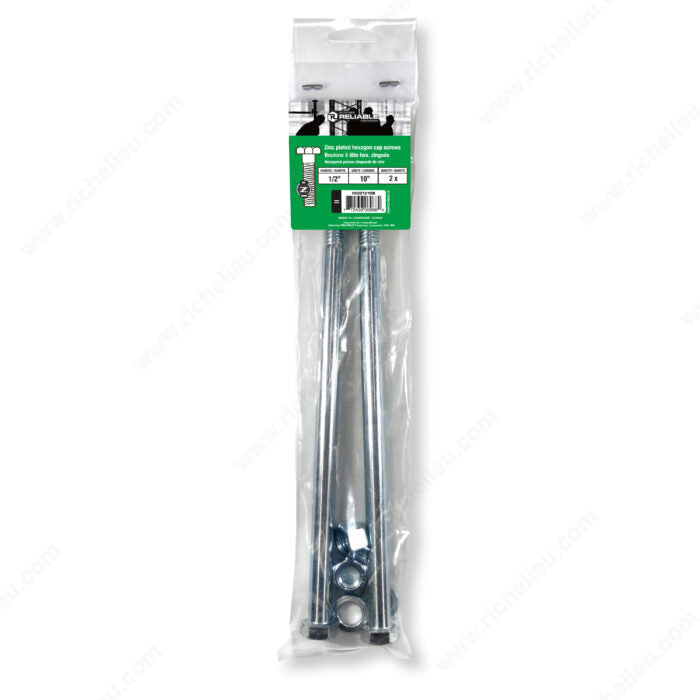 ZINC PLATED GHEXAGON CAP SCREWS 1/2'' BY 10'' 2PK