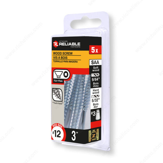 WOOD SCREW #12 3'' 5PK