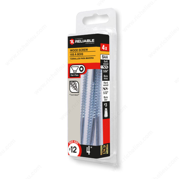WOOD SCREW #12 4'' 4PK