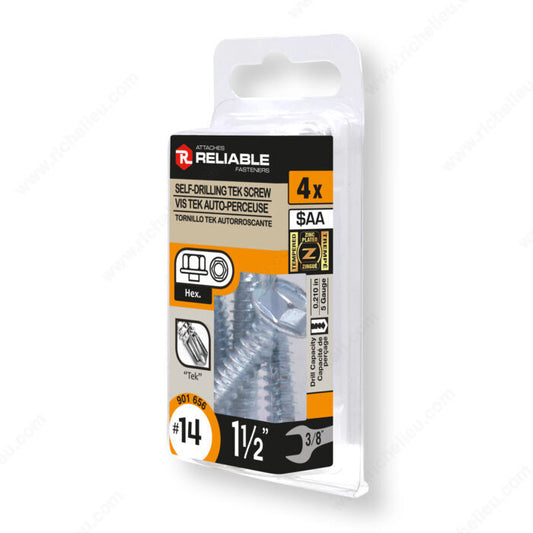 SELF DRILLING TEK SCREW #14 1 1/2" 4PK