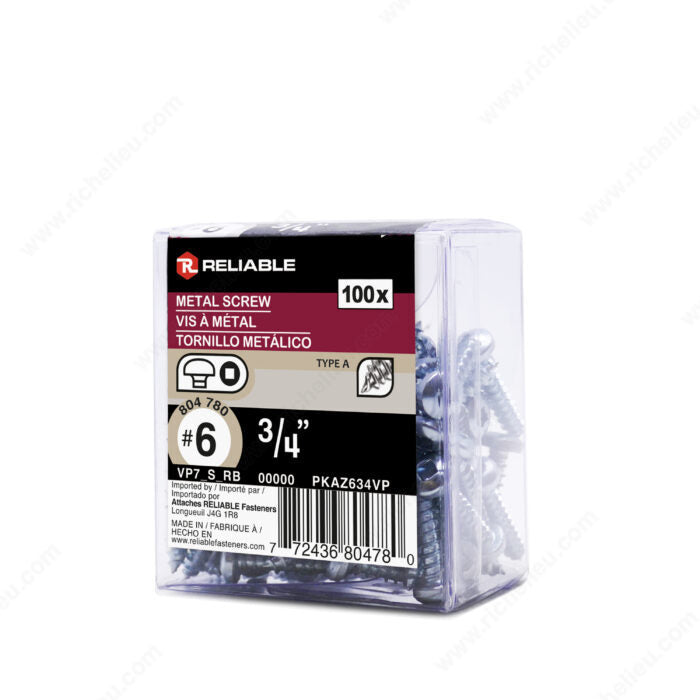 METAL SCREWS #6 3/4'' 100PK