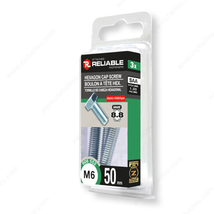 HEXAGON CAP SCREW M6 50MM 3PK