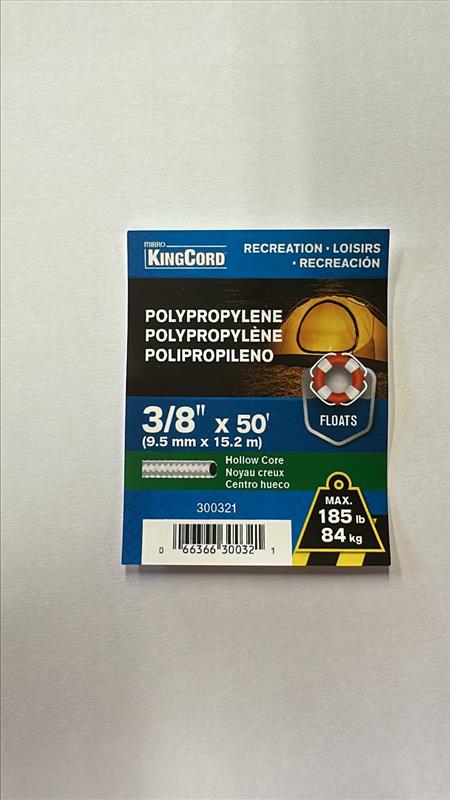 HOLLOW ROPE POLY 3/8"X50'(9.5mmX15.2m)