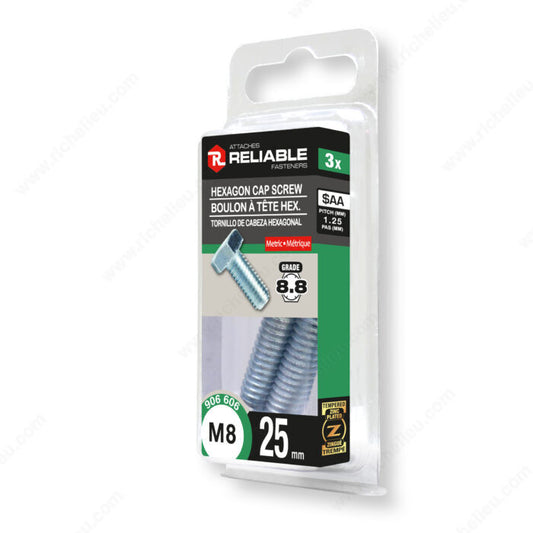 HEXAGON CAP SCREW M8 25MM 3PK