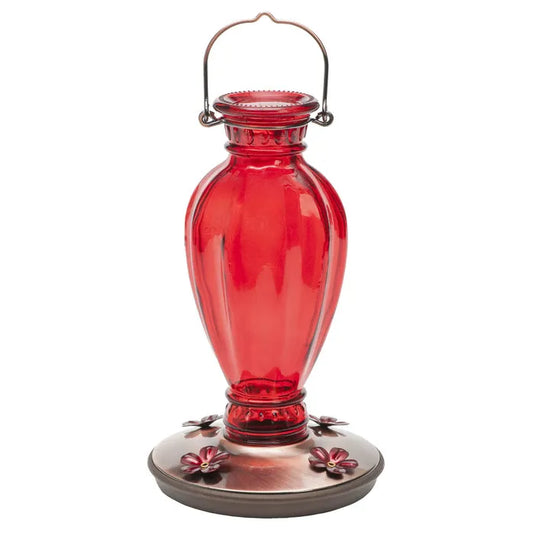 RED GLASS VINTAGE HUMMINGBIRD FEEDER