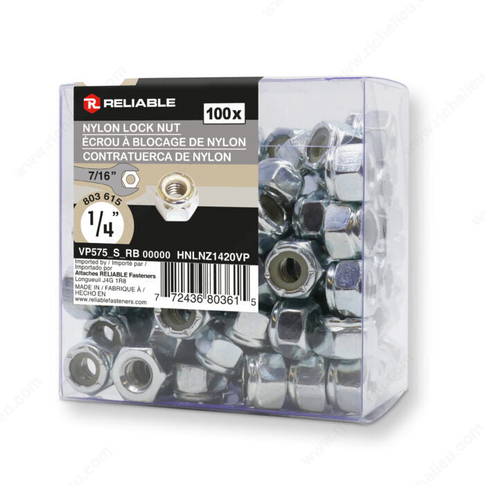 NYLON LOCK NUT 1/4'' 100PK
