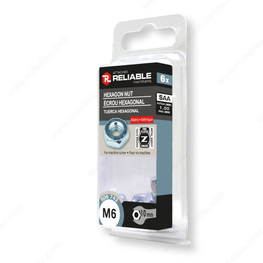 HEXAGON NUT M6 10MM 6PK