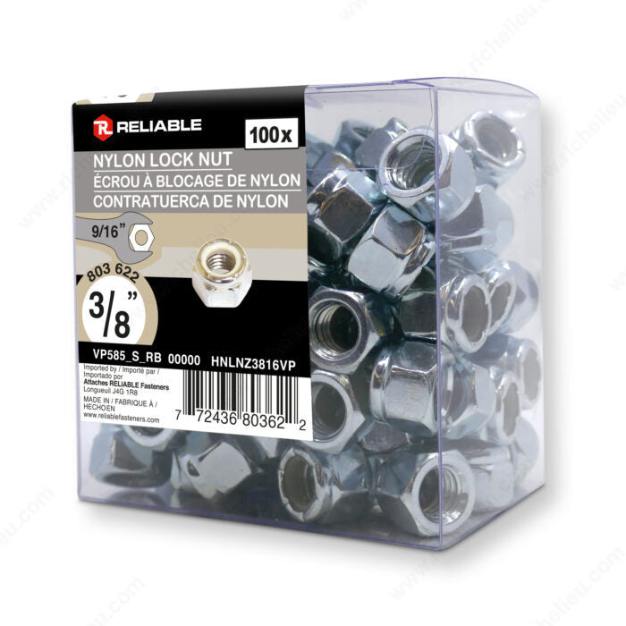 NYLON LOCK NUT 3/8'' 100PK
