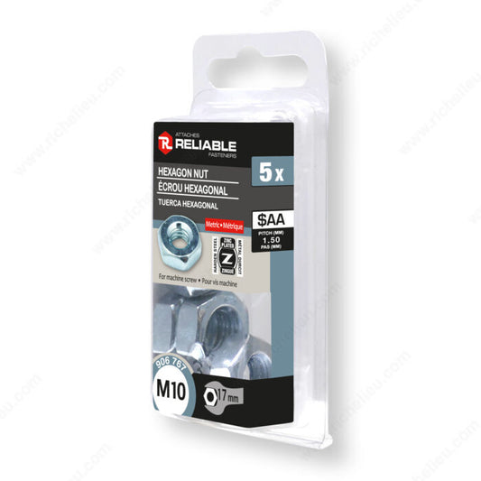 HEXAGON NUT M10 17MM 5PK