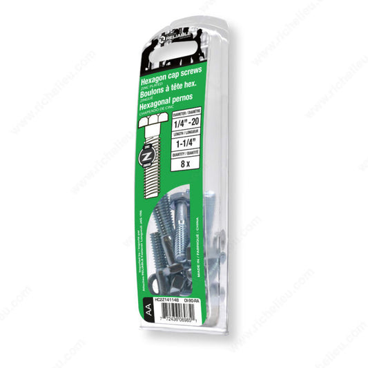 HEXAGON CAP SCREWS 1/4'' BY 1 1/4'' 8PK