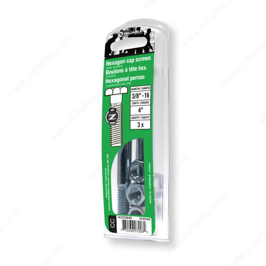 HEXAGON CAP SCREWS 3/8'' BY 4'' 3PK