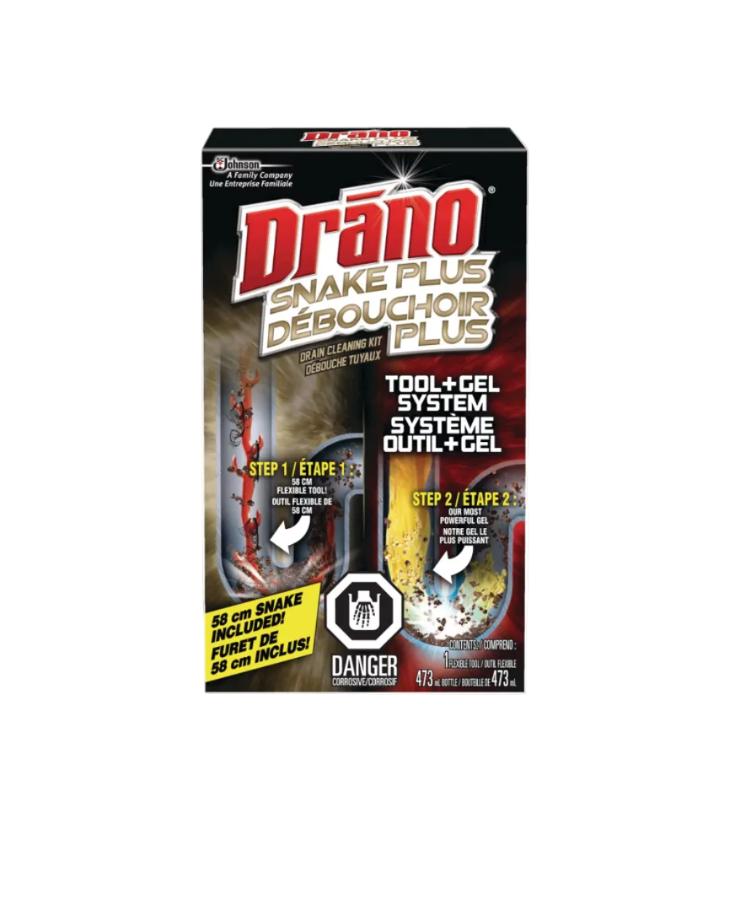 Drano Snake Plus Drain Cleaning Kit & Clog Remover, 19-in Wand Tool + 473-mL Gel Drain Cleaner
