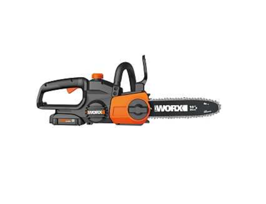 Worx WG322 Auto-Tension Chainsaw, Battery Included, 20 V, 10 in L Bar, 3/8 in Pitch