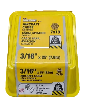 AIRCRAFT CABLE -GALV 3/16"X25'