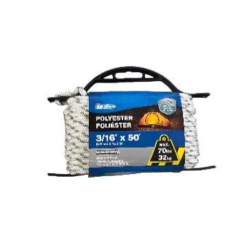 DIAMOND BRAID POLY ROPE 3/16"X50' WHITE/GREY