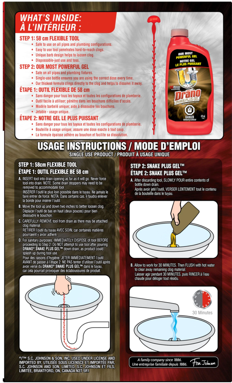 Drano Snake Plus Drain Cleaning Kit & Clog Remover, 19-in Wand Tool + 473-mL Gel Drain Cleaner