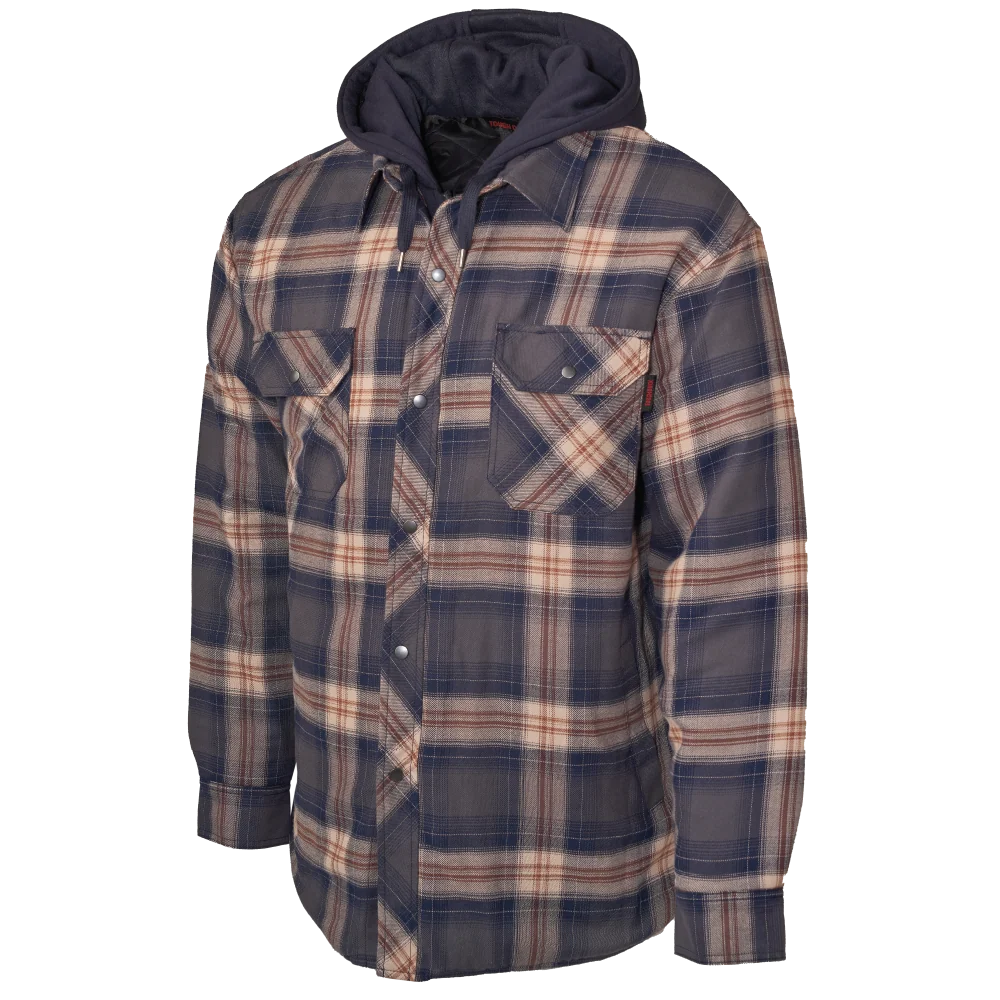 TOUGH DUCK QUILT-LINED HOODED FLANNEL JAC-SHIRT (NV/BR)