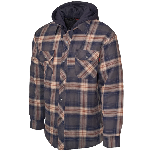 TOUGH DUCK QUILT-LINED HOODED FLANNEL JAC-SHIRT (NV/BR)