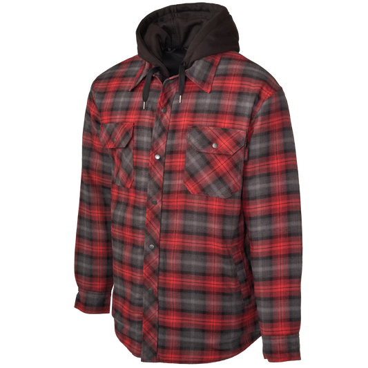 TOUGH DUCK QUILT-LINED HOODED FLANNEL JAC-SHIRT (RD/CH)