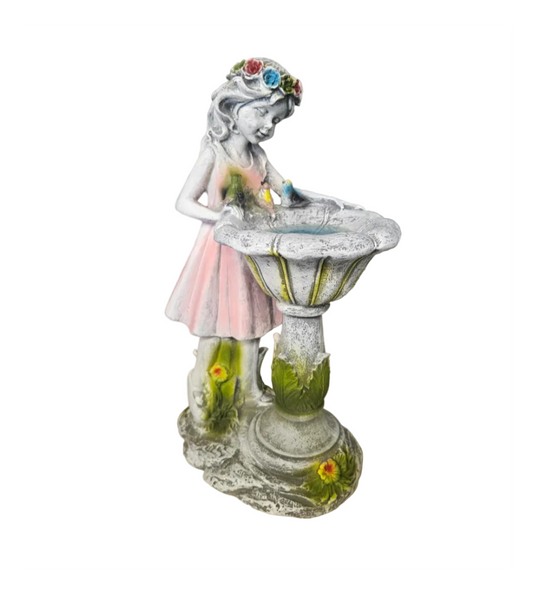 Girl with Bird Bath Garden Statue – 10"