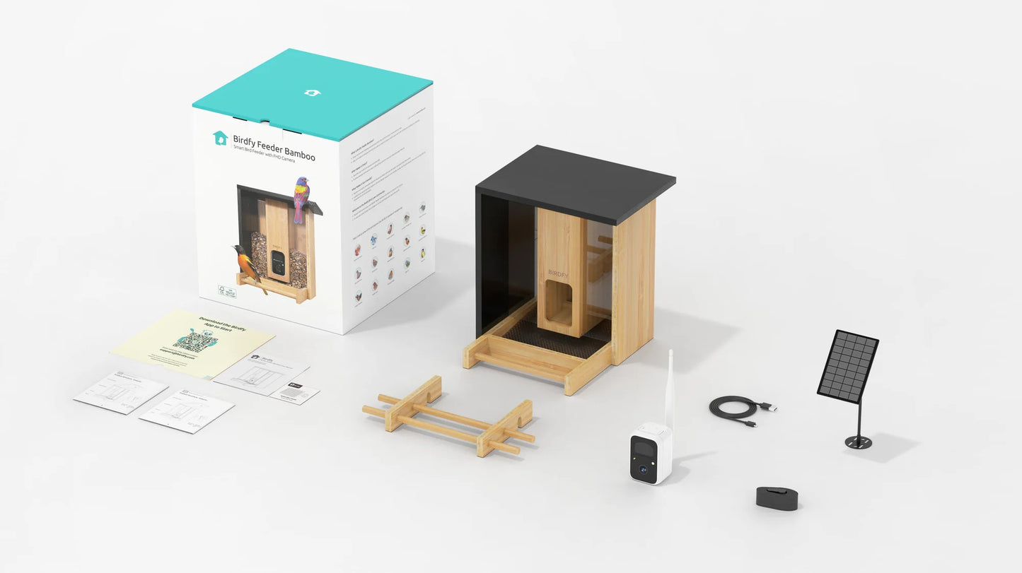 BIRDFY FEEDER BAMBOO AI BY SUBSCRIPTION WITH SOLAR PANEL