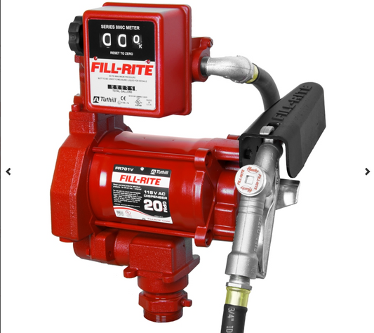 Fill-Rite FR701V Fuel Transfer Pump, Motor: 1/3 hp, 115 VAC, 5.5 A, 1725 rpm, 30 min Duty Cycle, 3/4 in Outlet, Iron