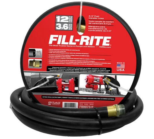 Fill-Rite FRH07512 Fuel Transfer Hose Male, 12 ft L, 50 psi Pressure, Neoprene, Black