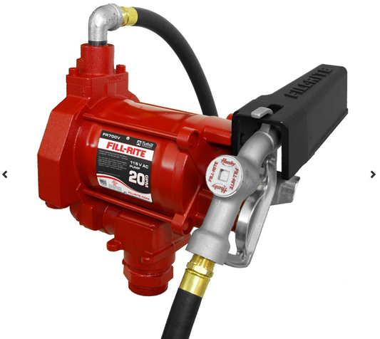 Fill-Rite FR700V Fuel Transfer Pump, Motor: 1/3 hp, 115 VAC, 5.5 A, 1725 rpm, 30 min Duty Cycle, 3/4 in Outlet