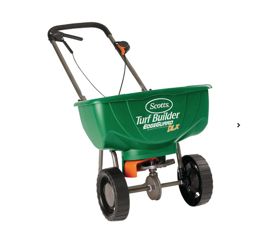 Broadcast Spreader, 15,000 sq-ft Coverage Area, Plastic Hopper, High-Traction Wheel