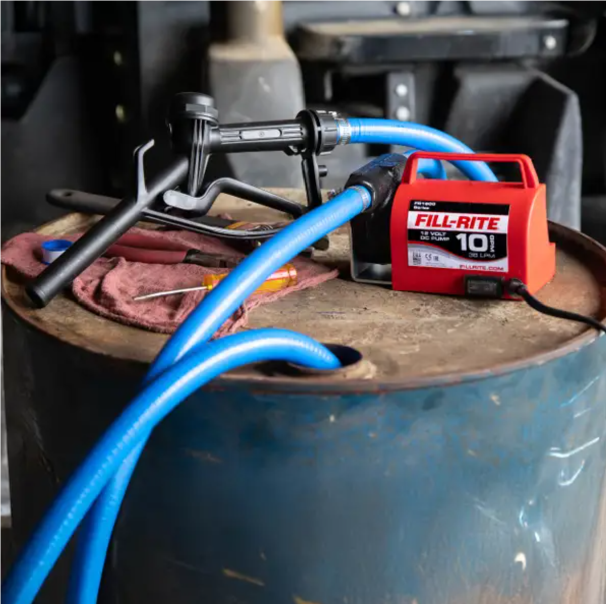 Fill-Rite FR1614 Fuel Transfer Pump, Motor: 1/4 hp, 12 VDC, 20 A, 2800 rpm, 30 min Duty Cycle, 8 ft L Suction Tube