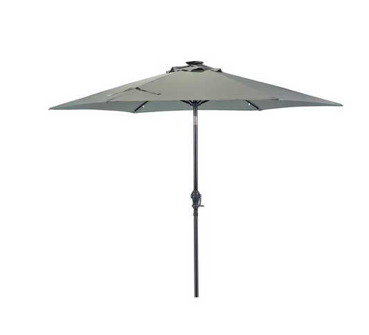 Sun-Ray 9' Round Solar Lighted Umbrella - Steel - 6Rib